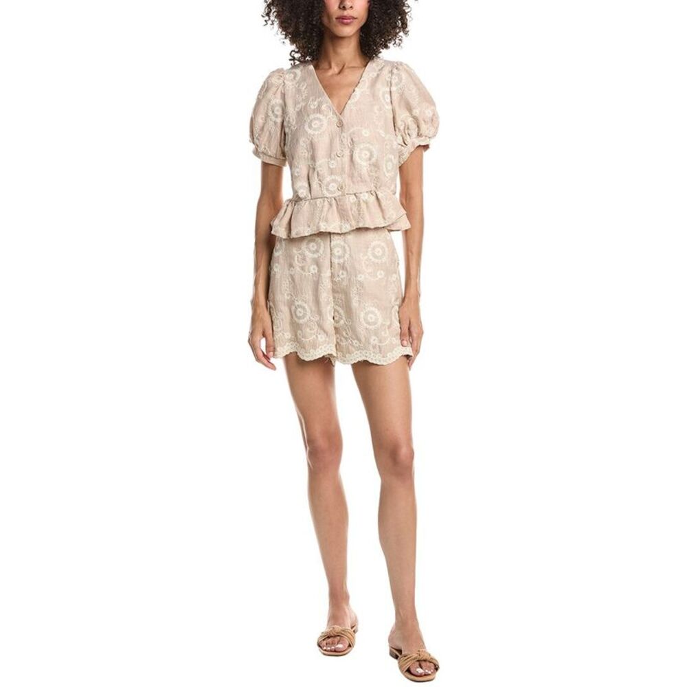 Anna Kay Womens  2Pc Embroidery Top & Short Set, White